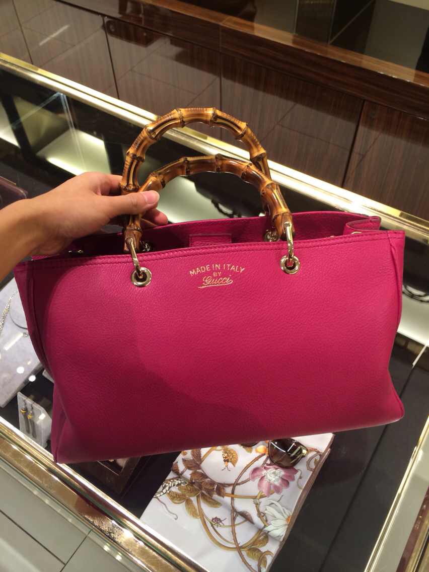 Real Gucci Bamboo Shopper Tote Bag Fuchsia 323660 A7M0I 5523